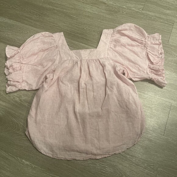 Beach Lunch Lounge Naomi Linen Flutter Sleeve Pink/White Top Size M Women - Picture 4 of 4